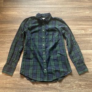 J. Crew Women’s Navy Blue & Green Tartan Plaid Button Down Shirt in Size XXS